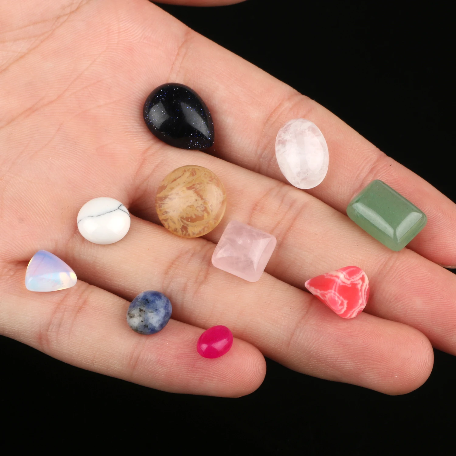 10pcs Natural Stone Mixed Oval Water Drop CAB CABOCHON Beads Geometric Rings for Jewelry Making Handmade Diy Craft Accessories