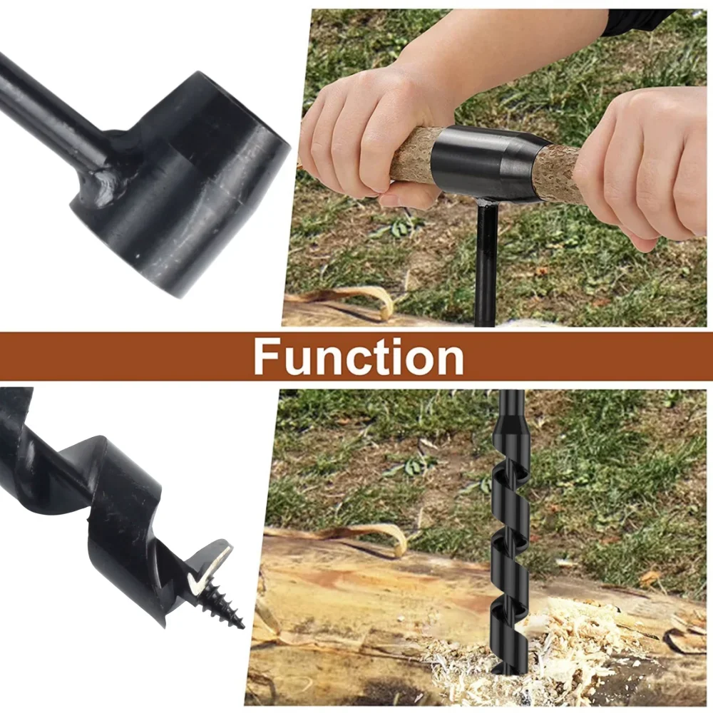 Bushcraft Hand Drill Carbon Steel Manual Auger Drill Portable Manual Survival Drill Bit Self-Tapping Survival Wood Punch Tool