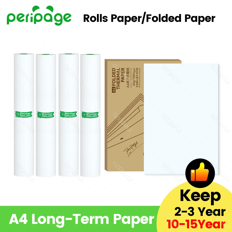 PeriPage Thermal A4 Paper for A40 Printer Quick Dry Long Time Storage Continuous Paper Roll Folded Thermal Paper Papel Termico