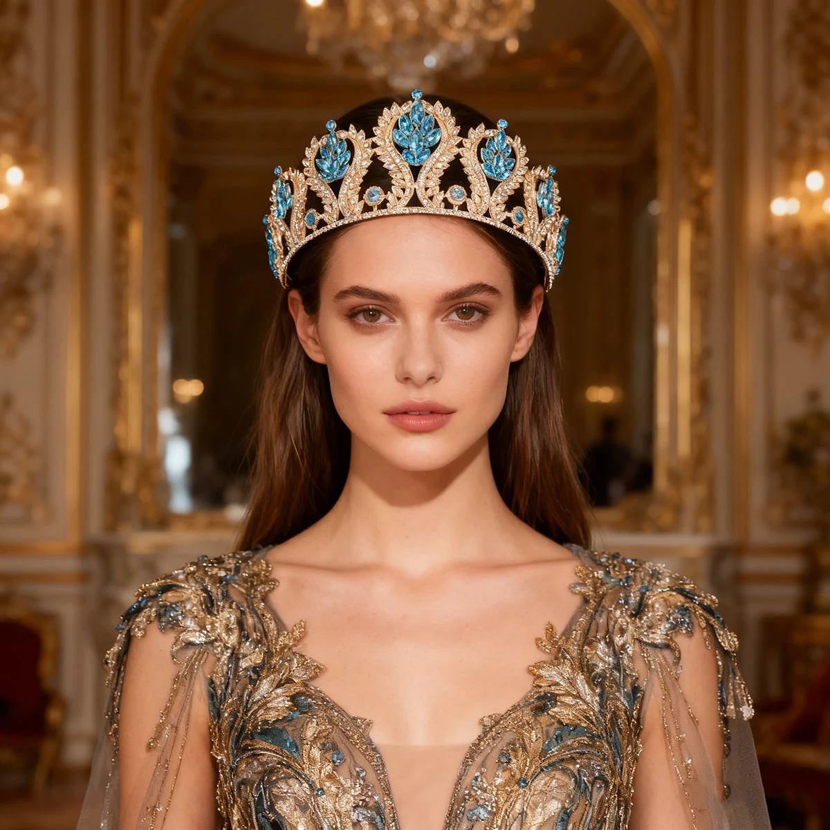 1 Stück Luxuriöses Gold-Legierungs-Kronen-Stirnband - Einfacher Kristallbesetzter Diamant-Brautschmuck - Formelles Kleid-Accessoire - Prinzessinnen-Haarschmuck