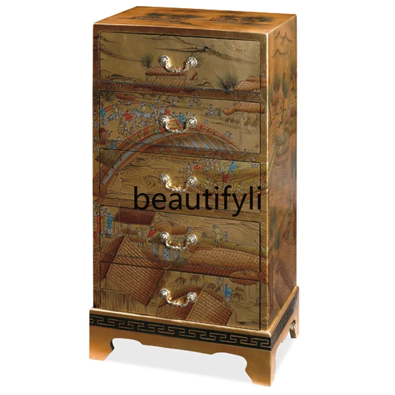 

Classical new Chinese culture black painting Qingming Shanghe picture five bucket cabinet decorative cabinet designer furniture0
