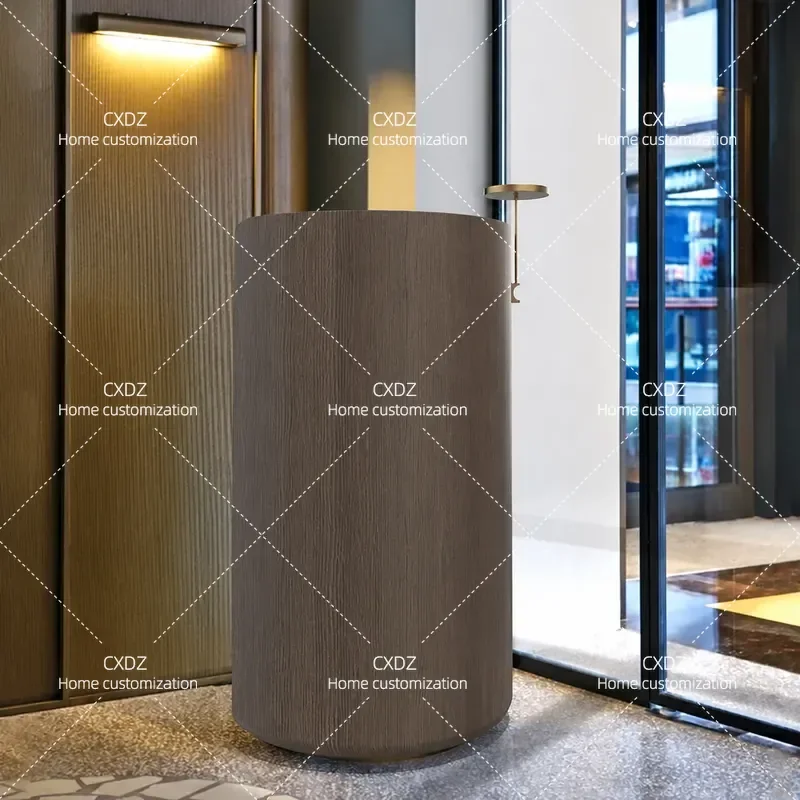 Wood grain cashier counter, creative curved reception desk, dining room, beauty salon consultation, information desk