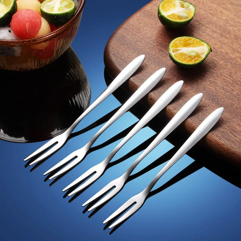 10Pcs Fruit Fork Stainless Steel Two-toothed  Small  Cake  Western Multifunctional Household Kitchen Accessories