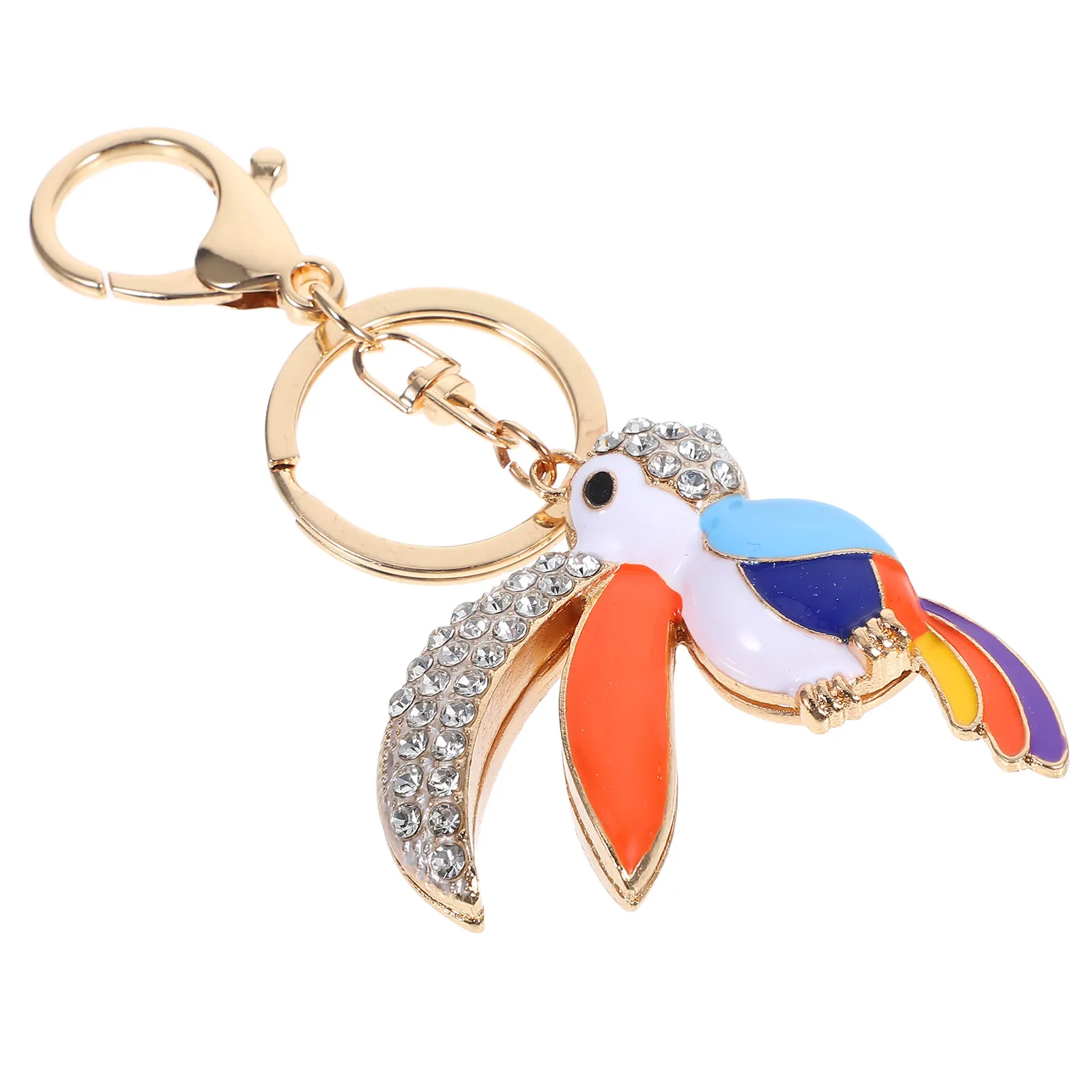 Alloy Toucan Keychain Enamel Coated Rhinestone Inlaid Bag Charm Purse Accessory Handbag Pendant Summer Beach Luau Travel Party