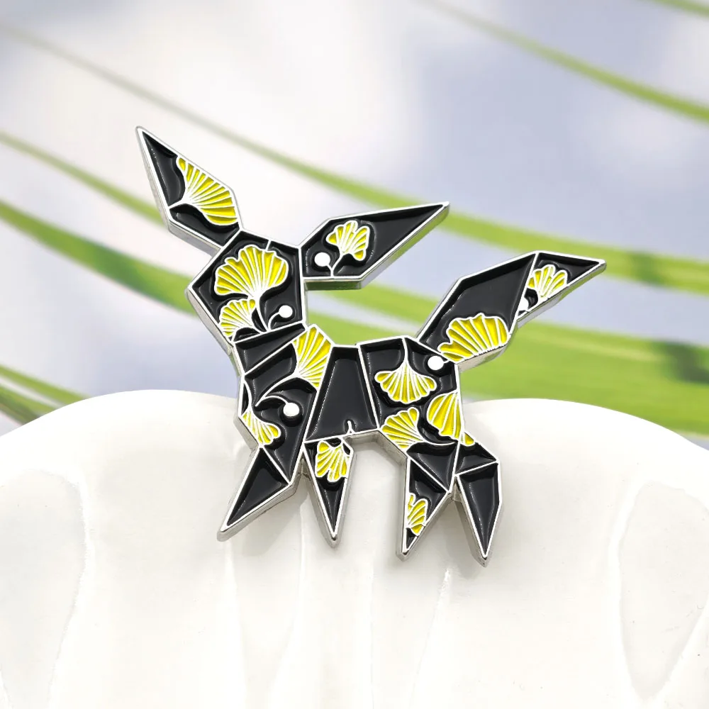 Origami Anime Fuchs Emaille-Pin Japanische Ginkgo Biloba Cartoon-Broschen Geometrische Tier-Reversnadeln Schmuckgeschenk für Rucksäcke – Detail 8