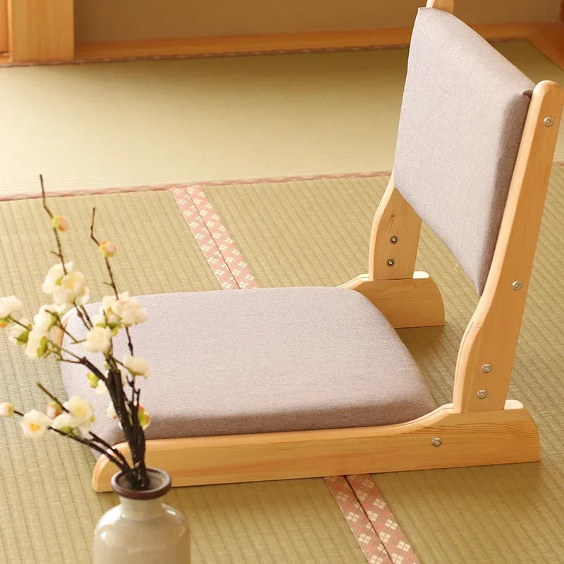 

Solid Wood Japanese-style Tatami Chairs Legless Chair Lazy Backrest Floor Chairs Bay Window Folding Chair Fabric