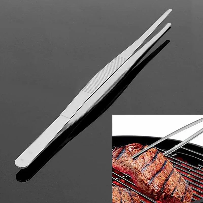 Stainless Steel Toothed Tweezer Long Barbecue Food Tong Straight Tweezer Home Medical Garden Kitchen Bbq Tool Eyelash Tweezers