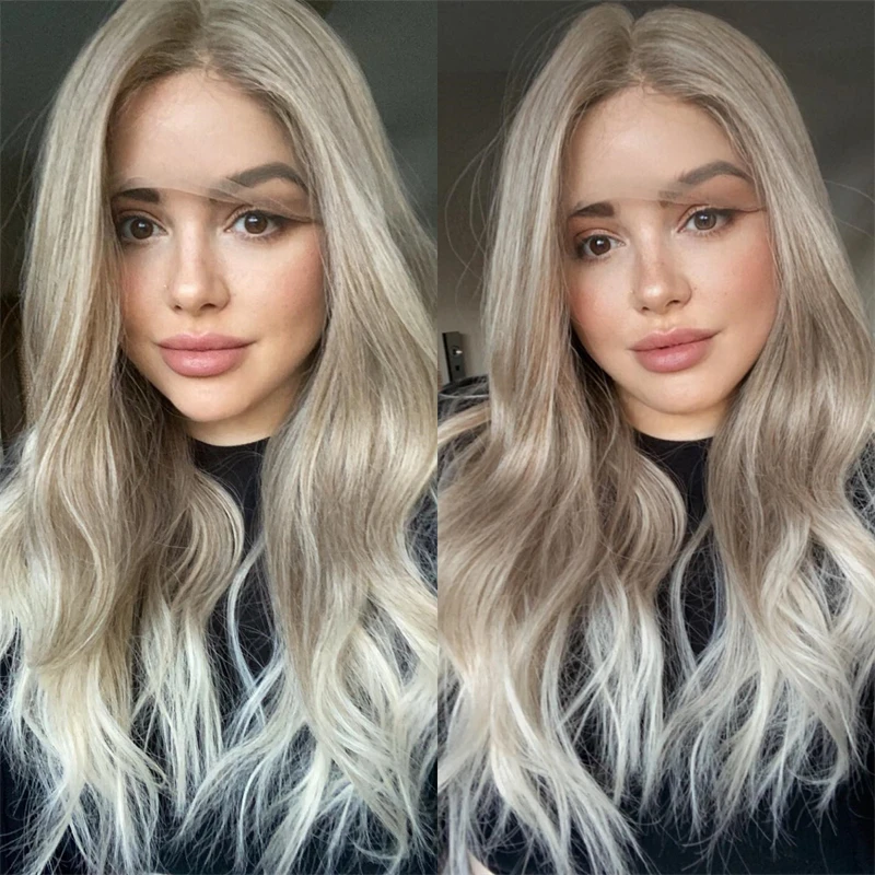 

Ombre Ash Blonde Synthetic Wig High Quality 26Inch Loose Lace Front Wigs Synthetic Daily Wear Wigs Glueless Wigs Ready to Wear