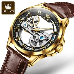 OLEVS 6661 Casual Mechanical Watch Gift Genuine Leather Watchband Round-dial Luminous