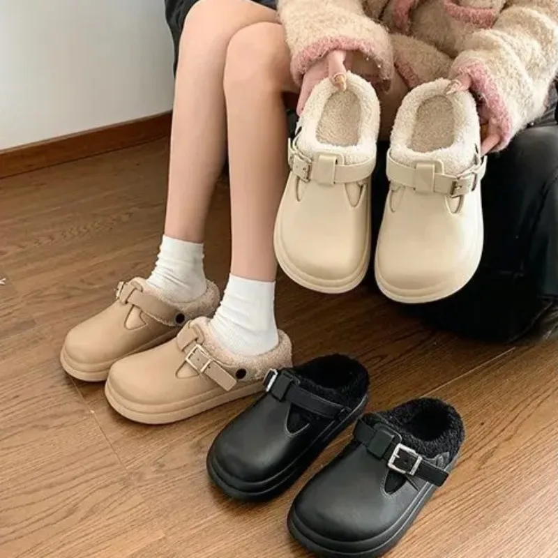 

2025 New Concise Women's Waterproof Cotton Shoe Warm Indoor Home Platform Women Slippers Plush Thick Warm Slippers Zapatos Mujer