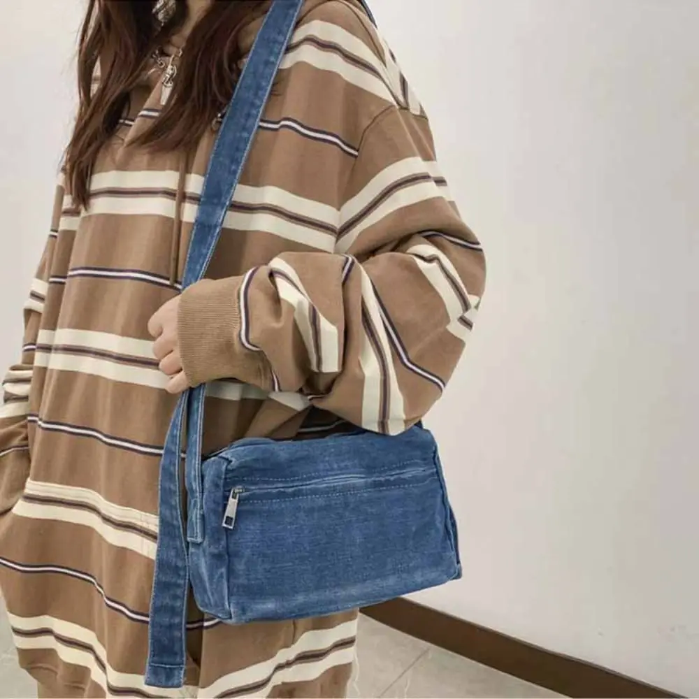

Casual Y2K Denim Canvas Bag Large Capacity Street Style Vintage Handbag Solid Color Shopping Bag Solid Crossbody Bag Students