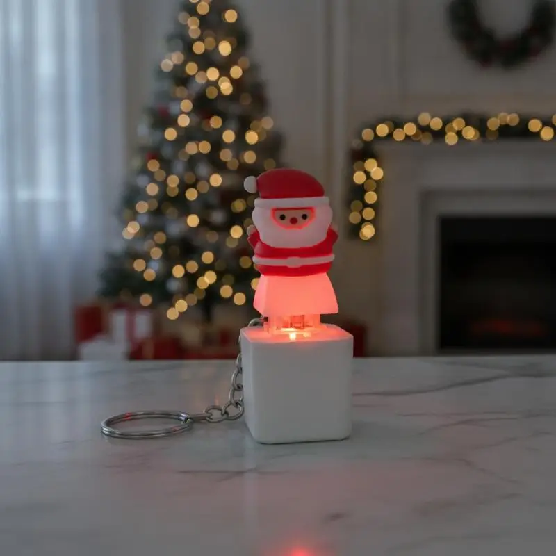 Light Up Santa Claus Stress Relief Keychain Voice Function Christmas Key Ring for Bag Pendant Xmas Party Small Gift