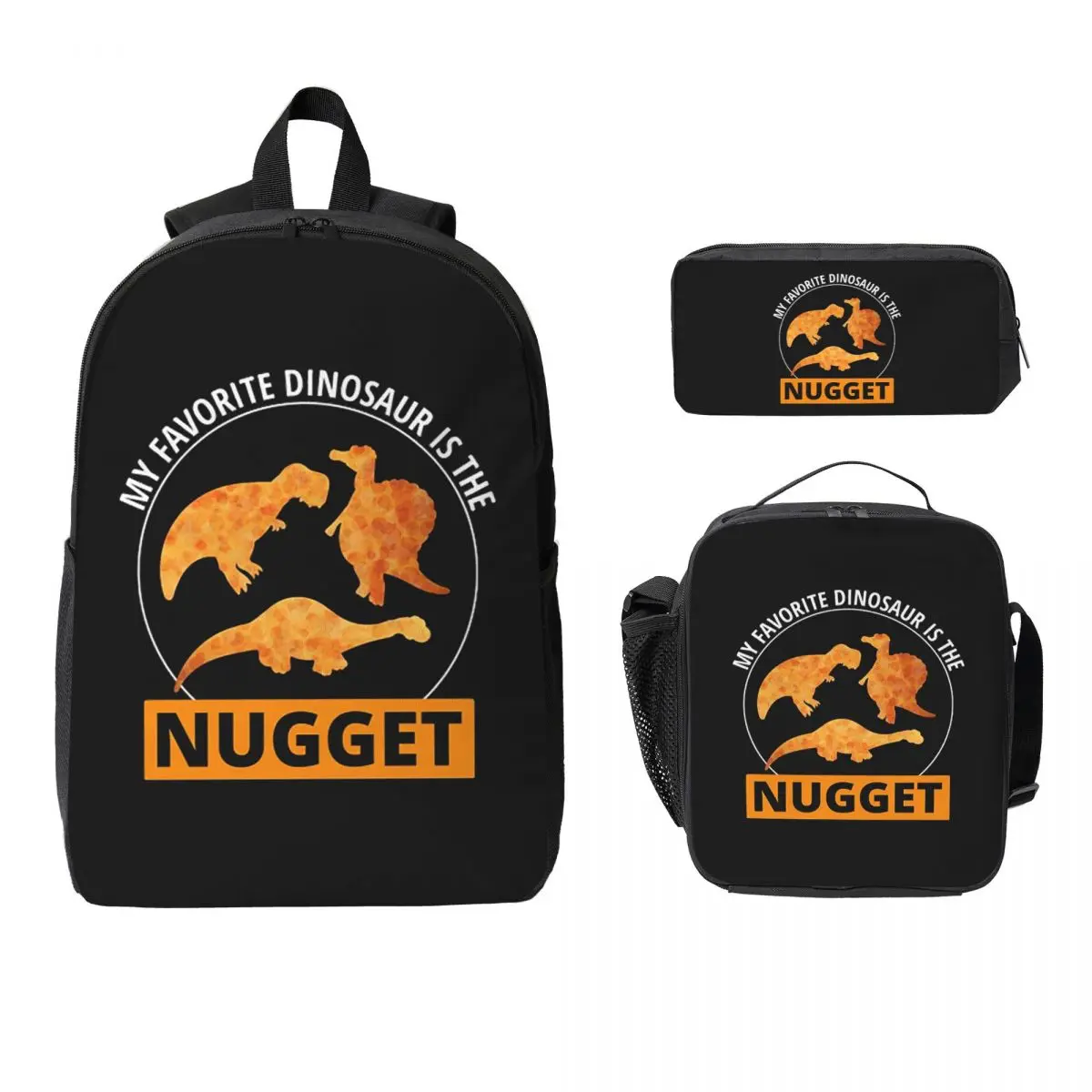 Nugget de pollo comida rápida dinosaurio dinosaurio amantes de los animales mochila niños niñas mochila escolar 3ps bolsa de almuerzo aislada estuche para lápices