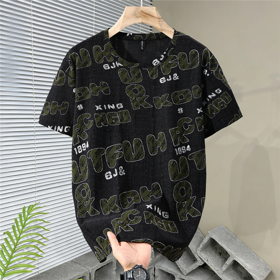 12XL Plus Size T-shirt Men Summer Short Sleeve Tshirt Letter Print Tops Tees Male Big Size 12XL