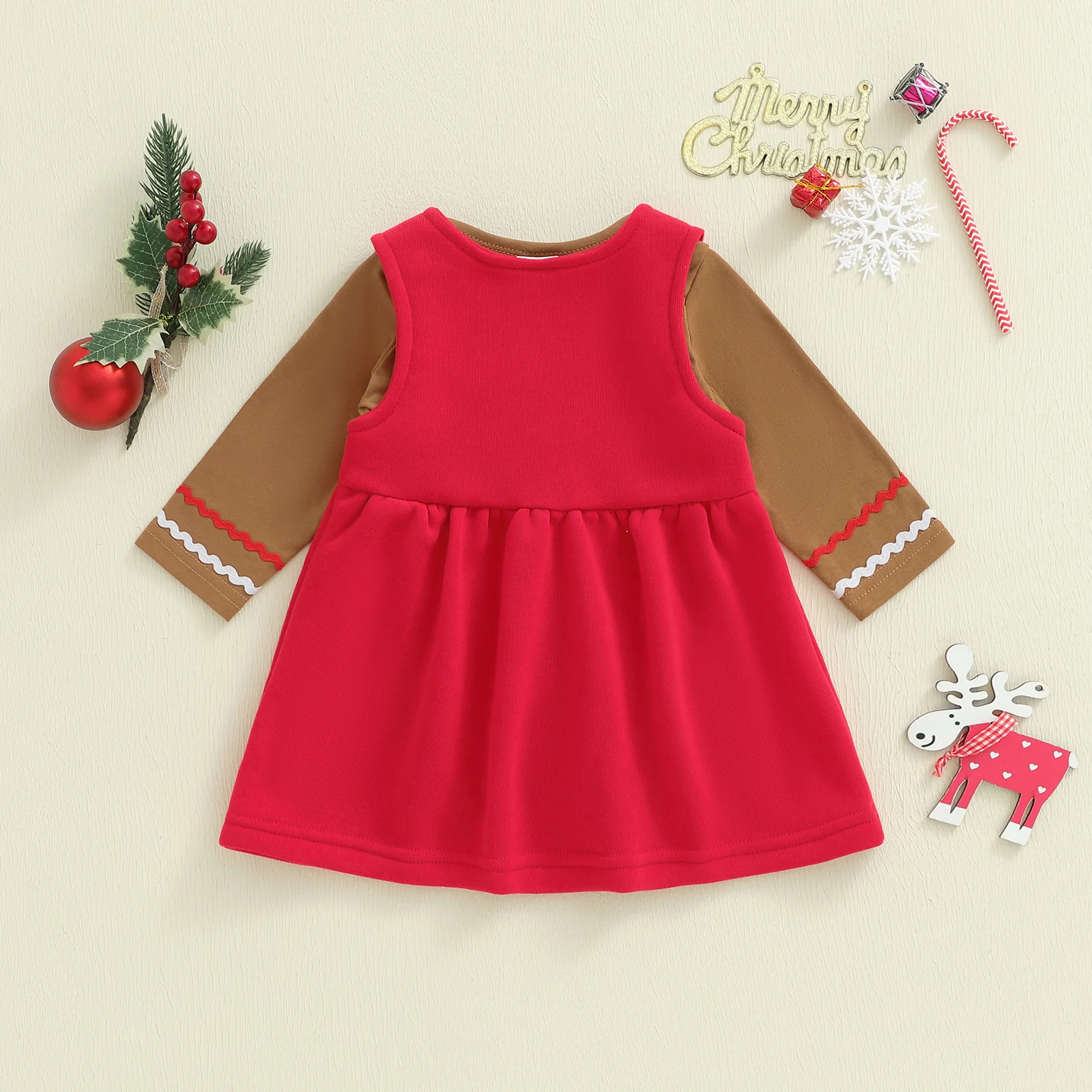 بلدي أول عيد الميلاد طفلة الزي الوليد الزنجبيل رومبير وزرة دافئة تنورة طفل فستان وتتسابق الملابس #4