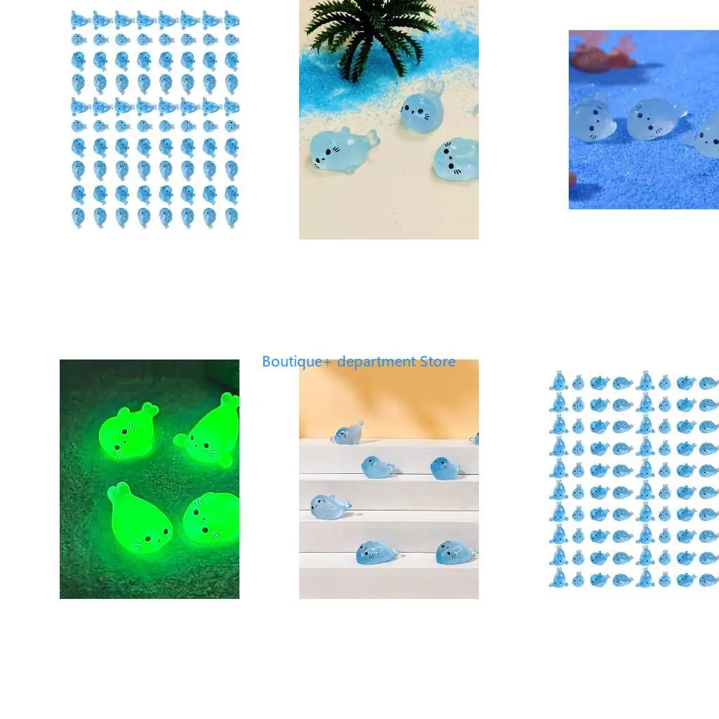 E1PD Night Glowing Seal Miniature Figurines 100 Piece Set Resins Art Crafts Marine Animal Ornaments For Desktop Garden Decors