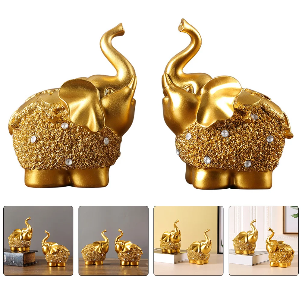 

2 Pcs Elephant Statue Decor Figure Figurine Miniature Small Statues Sculpture Resin Figurines