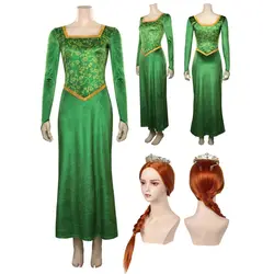Princess Fiona Cosplay Fantasia Anime Costume Disguise for Adult Women Green Dress Wigs Outfit Halloween Carnival Party Clothes