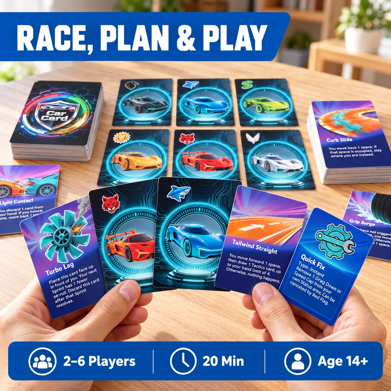 Car Racing Board Game, Dice Rolling Card Strategy Game with Track Movement for Family Parties and Game Night