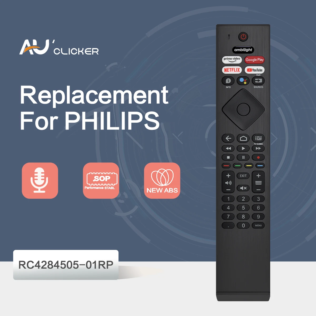

Новый голосовой пульт дистанционного управления RC4284505-01RP PH-V13, совместимый для телевизоров Philips Ambilight Series YKF474-BT21 398GM10BEPHN0051HT RC428A
