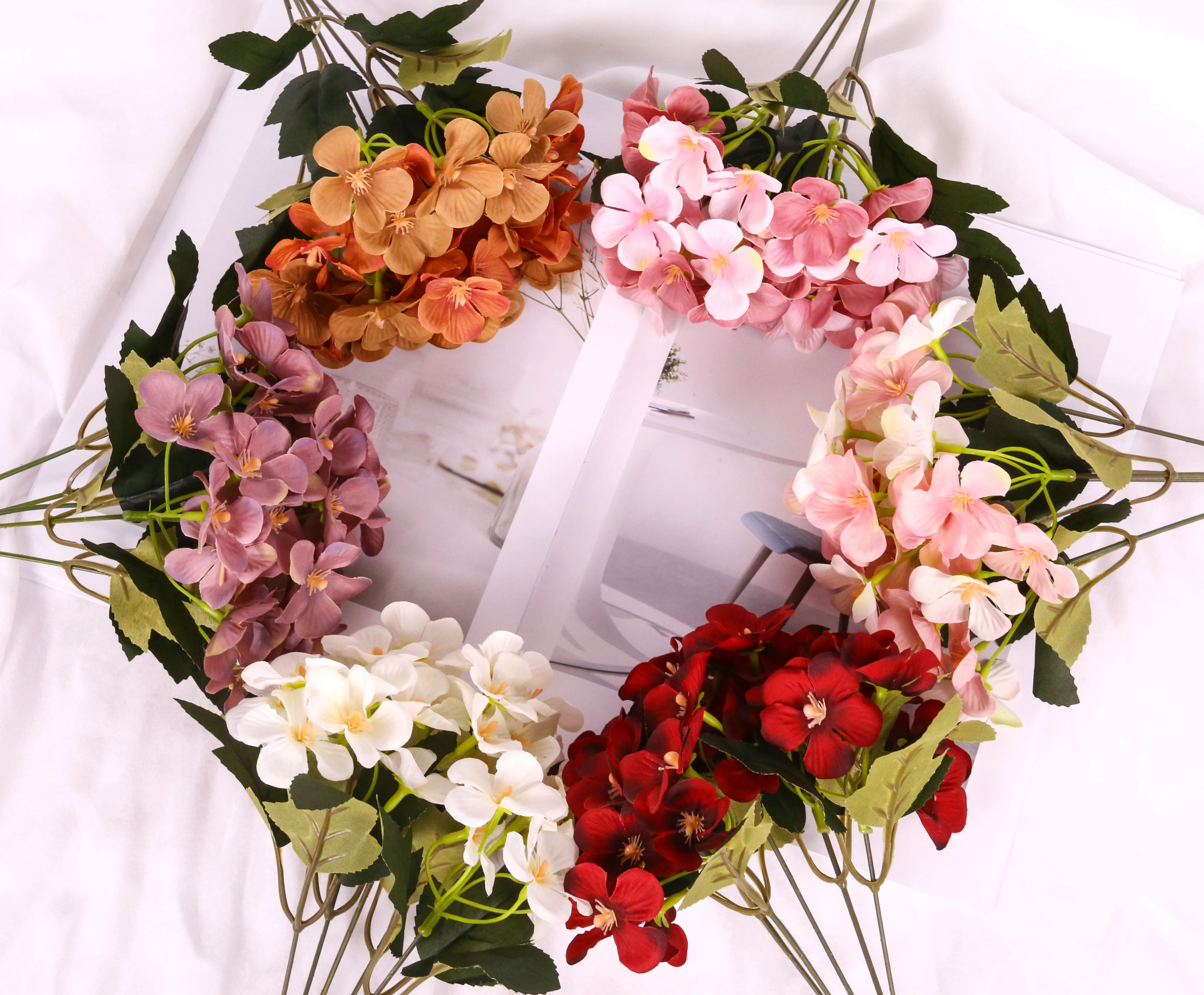 

3pcs Apple Flower Begonia Flowerhy Drangea Fake Flower Wedding Decoration Household Ornaments Arrangement Artificial Flower