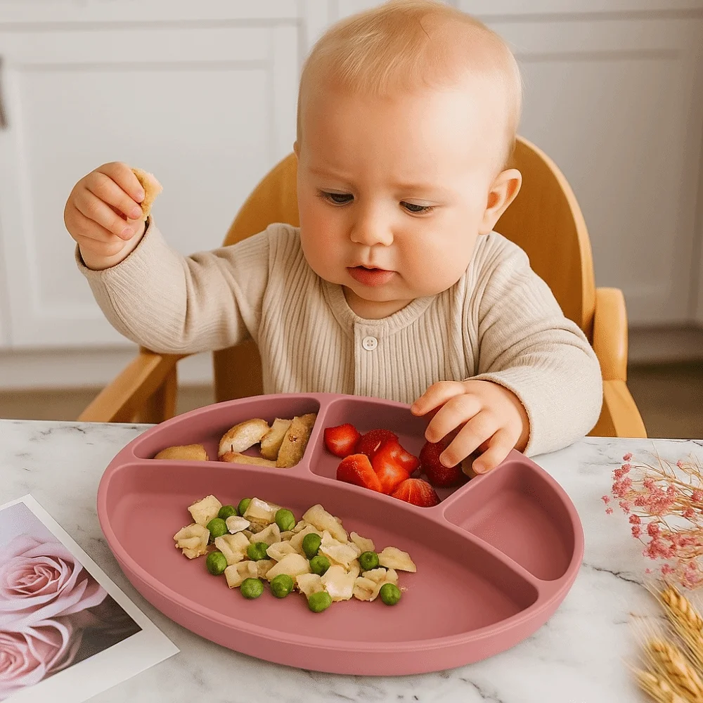 

Нескользящая силиконовая разделенная тарелка, водонепроницаемая обеденная тарелка на присоске без BPA, легкая детская посуда, детская тарелка для кормления