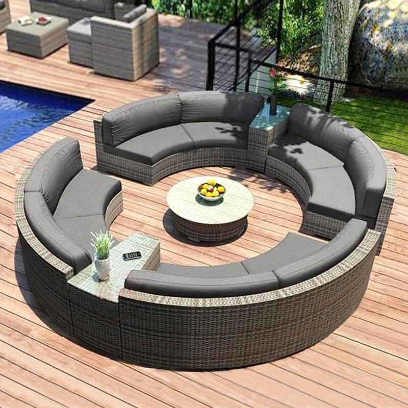 Outdoor circular rattan sofa chair, courtyard, outdoor rattan woven garden sofa combination