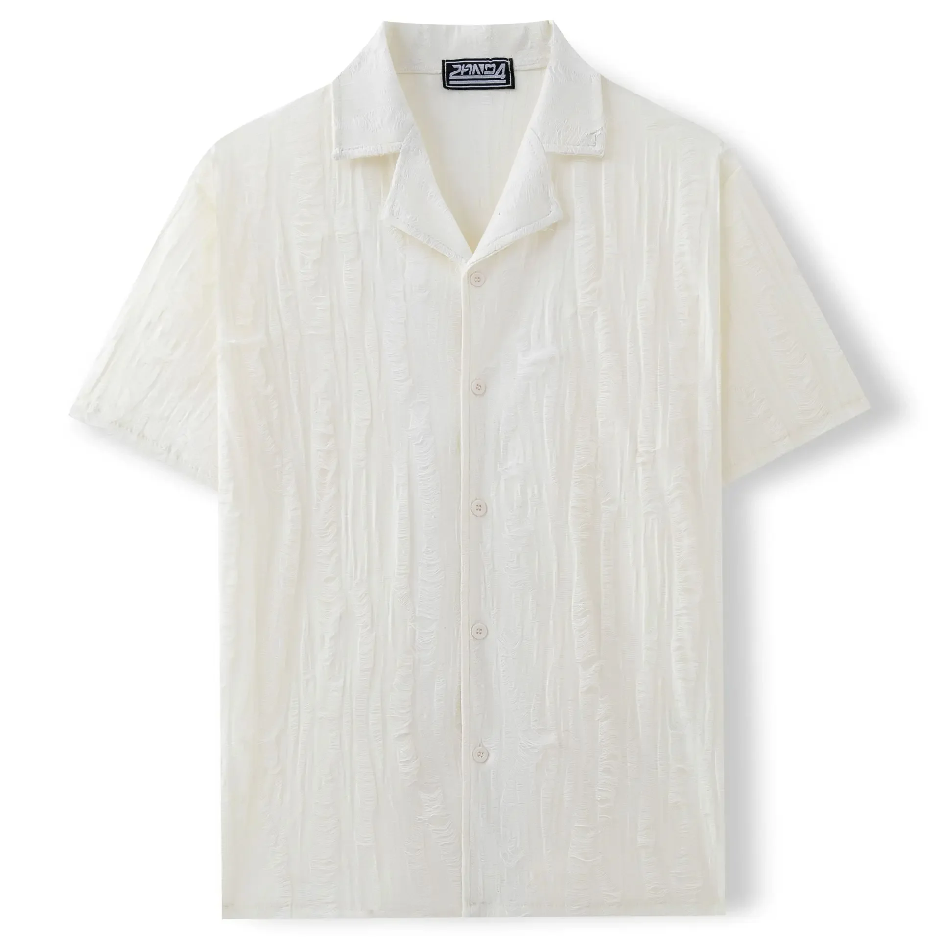 New Men's Summer Top Cuban Collar Short Sleeved Shirt Loose Half Sleeved Hawaiian Shirt Men Clothing L