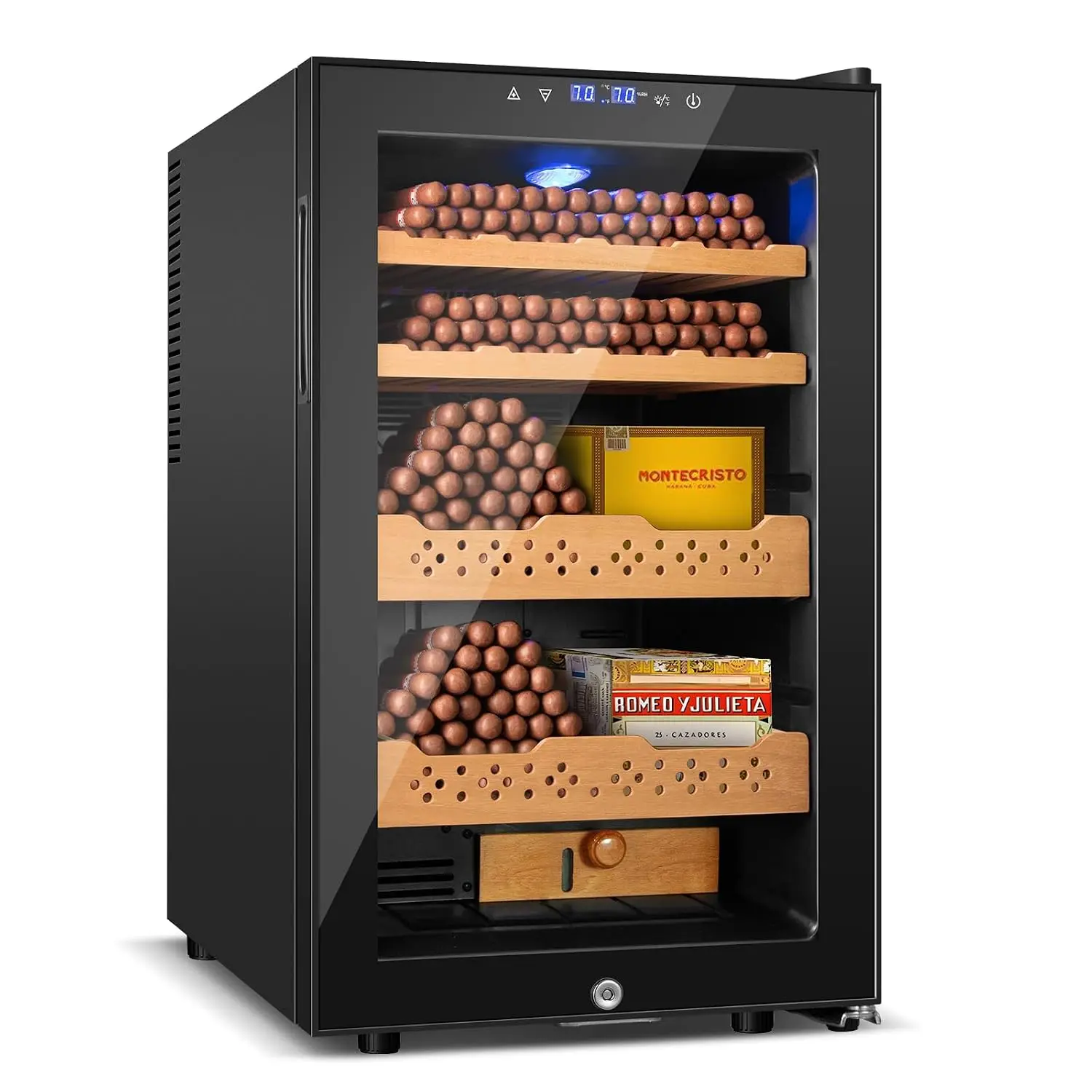 Electric Humidor, 70L 400 Counts Upgraded Large Capacity Thermostatic Desktop Humidor Cabinet with Digital LED, Customized