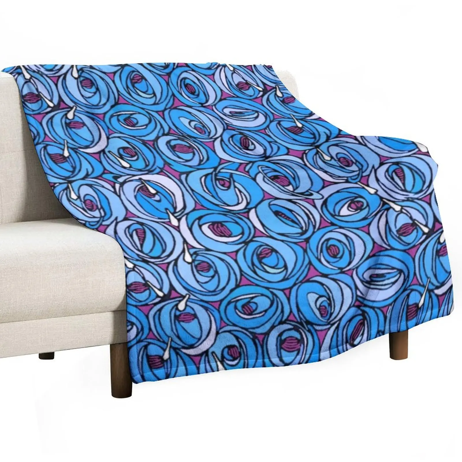 Charles Rennie Mackintosh flowers design, blue, white,red Throw Blanket Thins Hairys Baby for winter Blankets