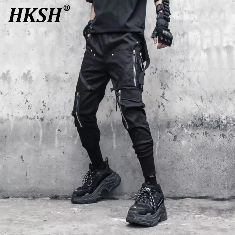 HKSH Autumn New Men's Dark Fashion Zippers Decoration Slim Fit Pencil Pants Korean Version Tactical Safari Style Overalls HK2607