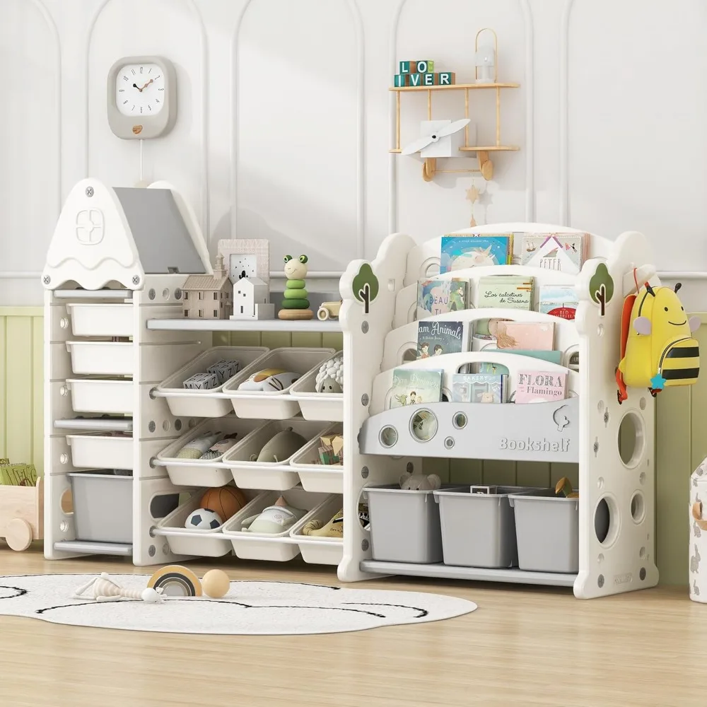 Toy Storage Organizer with Bins and Bookshelf for Kids, Quarto, Sala de estar, Bookshelf