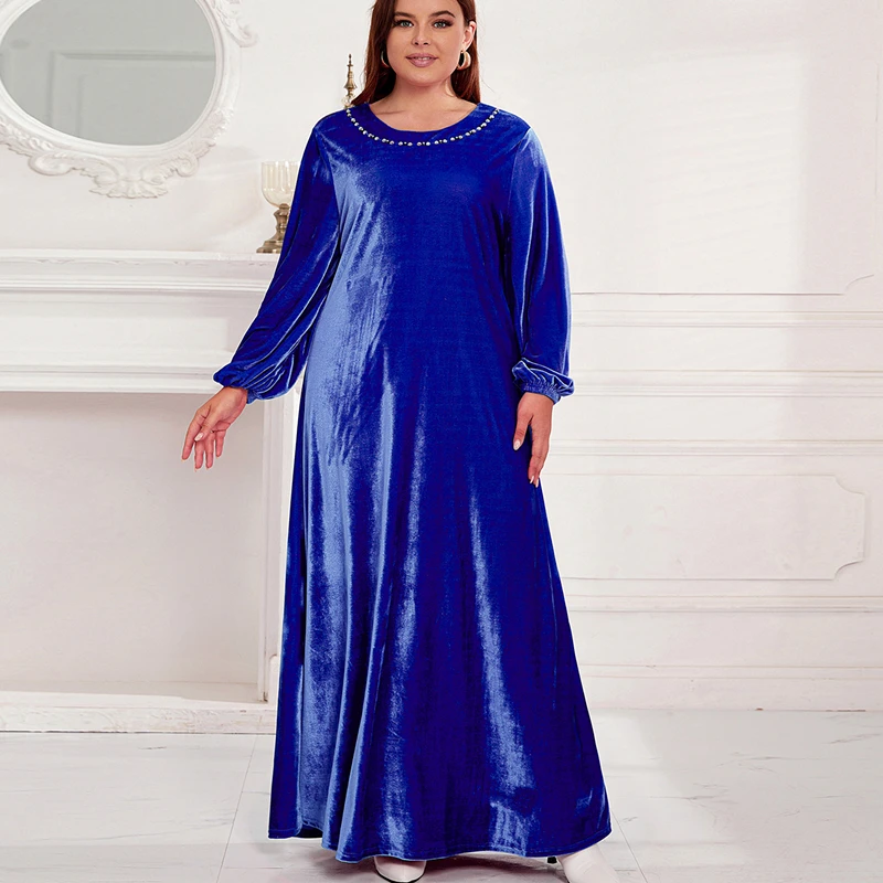 Fashion Women Velvet Long Sleeve Casual Loose Solid Color O-Neck Dresses  Vintage Elegant Robe Gowns Party Maxi Dress Vestido - AliExpress 200000345