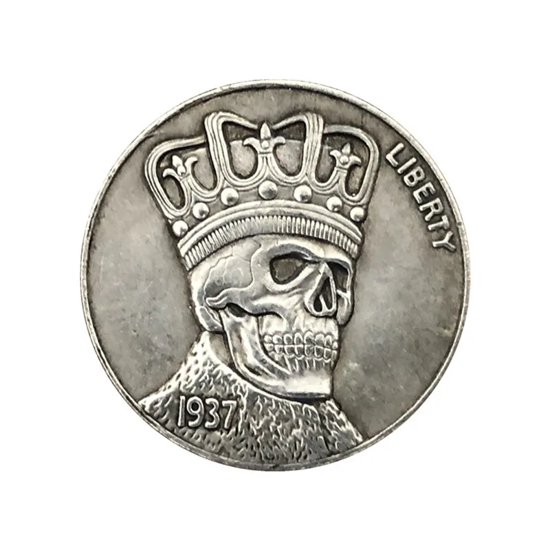21MM Antique Silver Coin Skull Buffalo Wanderer Commemorative Coin 1937D Tripod Home Collection Crafts Gift for Friends