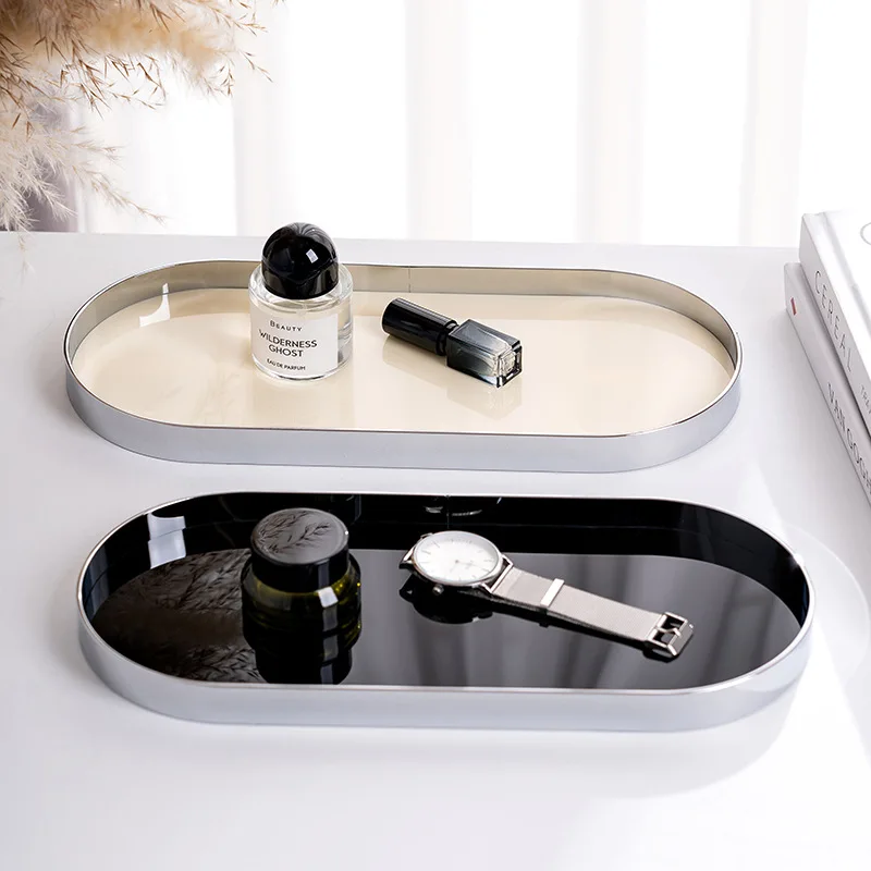 

Nordic ins simple oval tray desktop acrylic storage tray cosmetics porch ornament watch storage tray