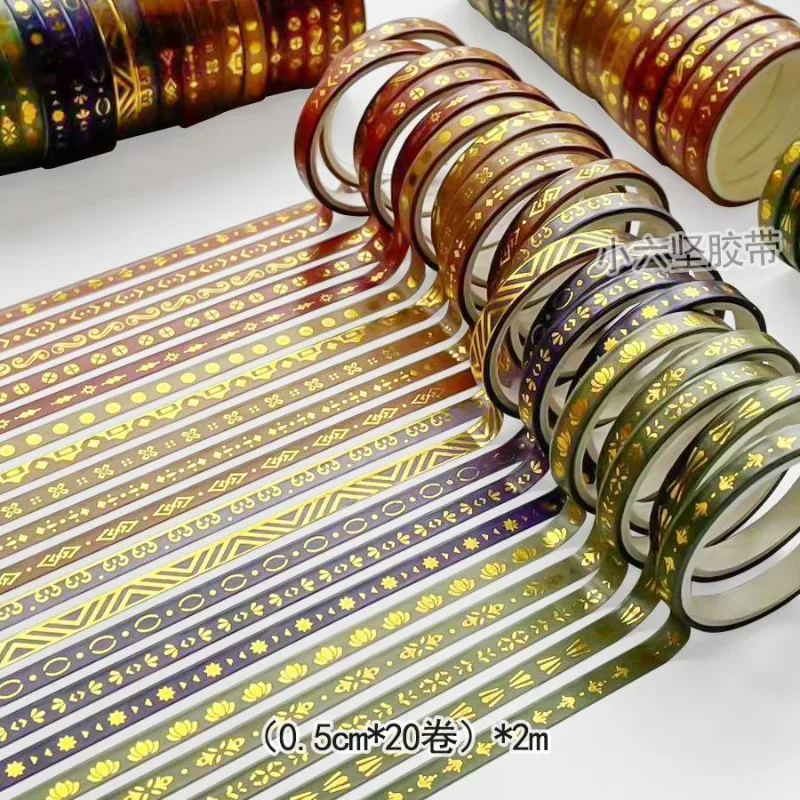 

Винтажные минималистичные золотые ленты Washi, набор из 20 рулонов, 2 метра в рулоне для украшения журнала, скрапбукинга своими руками, рамки подарочной коробки