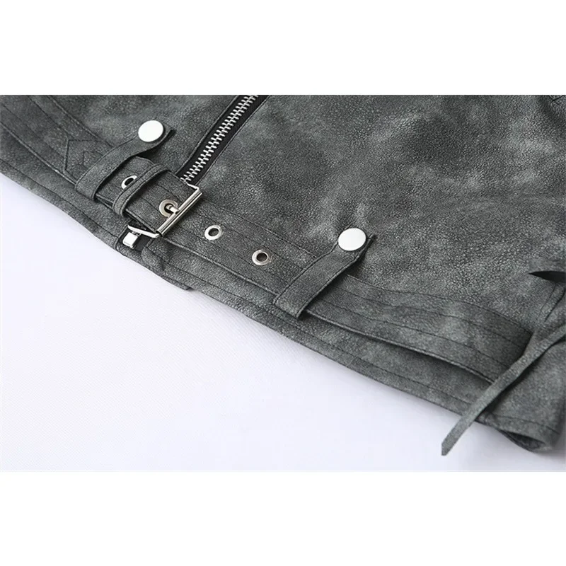 الخريف الشتاء الرجعية الدانتيل متابعة بولي Leather سترة جلدية فريدة من نوعها التلبيب التعادل بأكمام طويلة الشارع دراجة نارية سترة عصرية وفردية