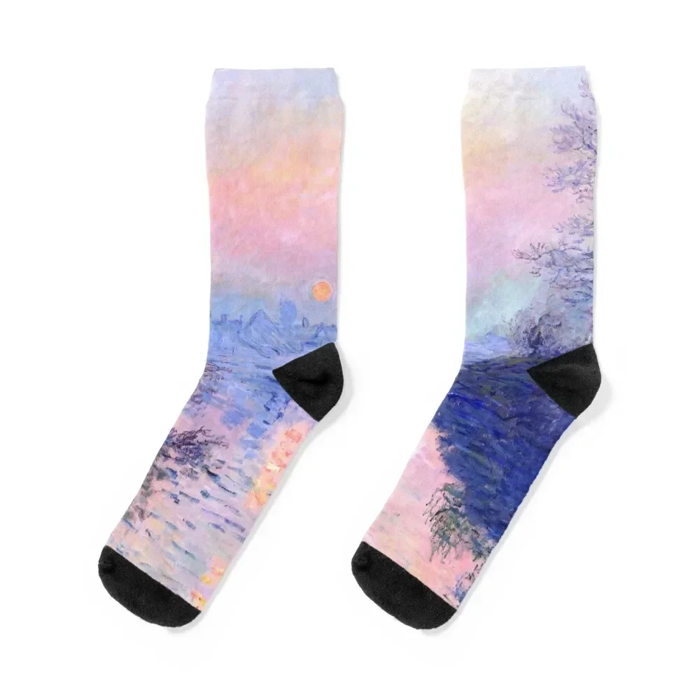 Claude Monet Sunset on the Seine at Lavacourt, Winter Effect Socks Climbing snow Socks Ladies Men's