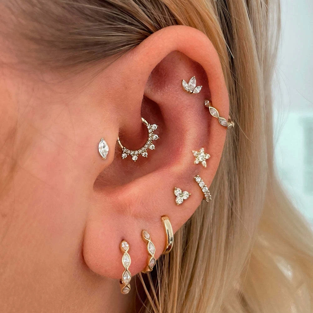 Orecchini a bottone piccoli in cristallo placcato oro Vintage con zirconi per le donne cerchi per orecchini Piercing alla cartilagine Helix Tragus