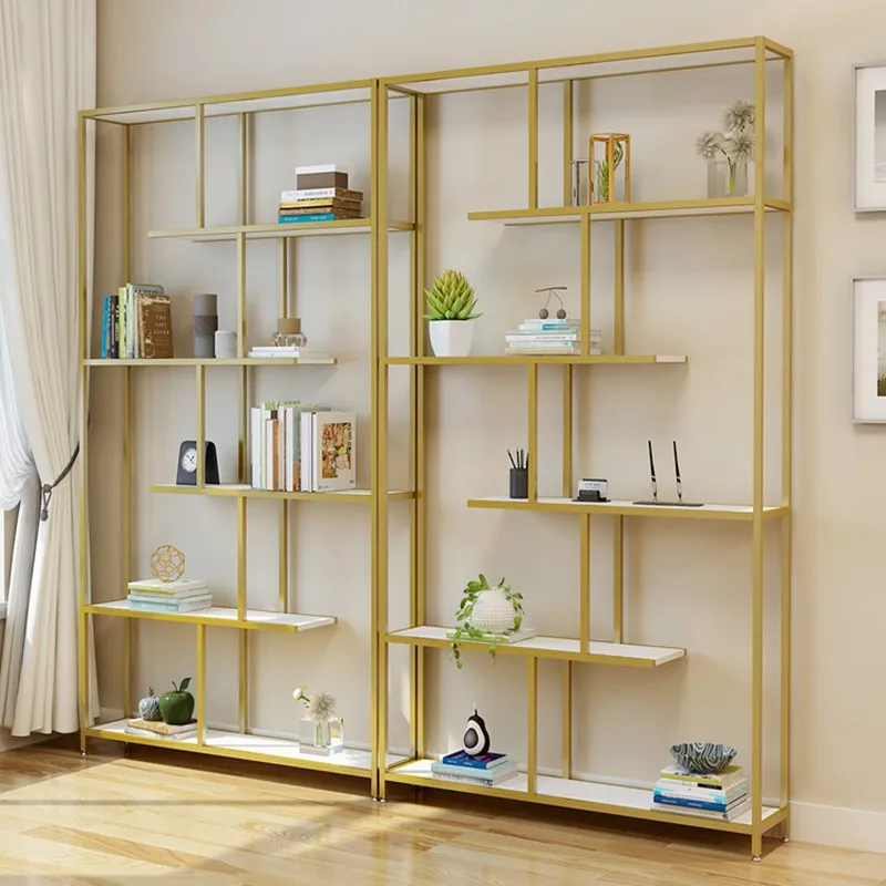 Storage wrought iron display bookshelf floor partition crevice small shelf living room multi-layer storage gold wall storage rac