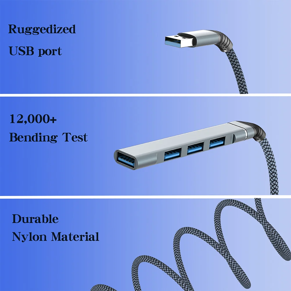 

USB Docking Station Portable Hub Laptop Adapter -port Ports Nylon Braided Rope Computer Extension Aluminum