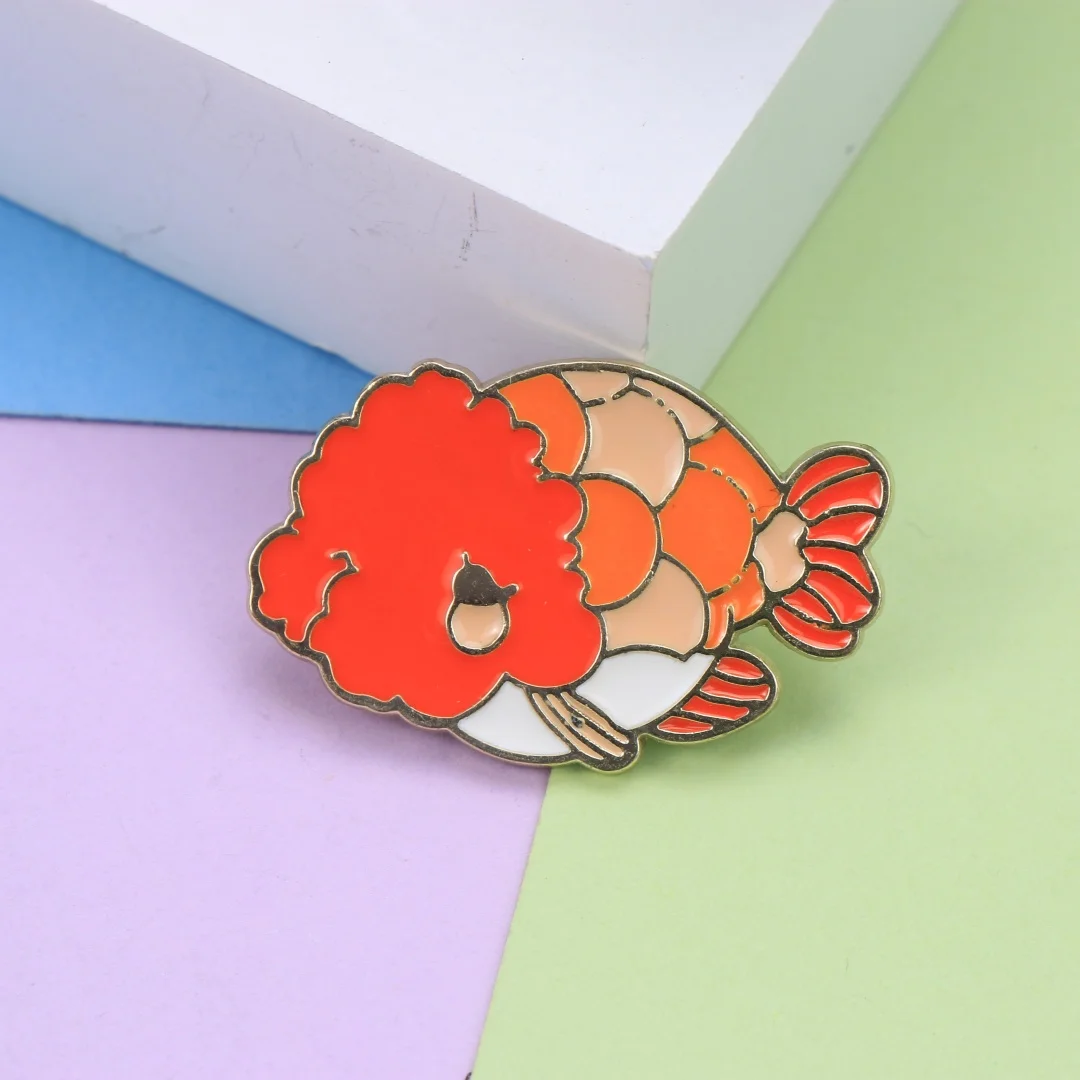 Cartoon Punk Goldfish Enamel Lapel Pin Metal Brooch Badge, Bright Tropical Aquatic Creature Pattern Backpack Garment DIY Decor