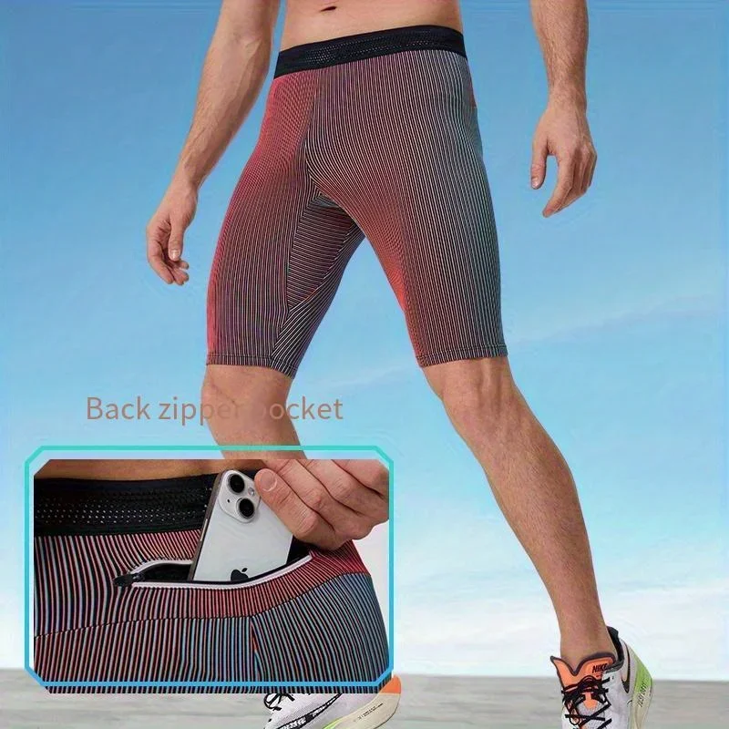 Men's Quick-Dry Compression Running Shorts Breathable Summer Tight Fitness Pants with Pockets for Marathon