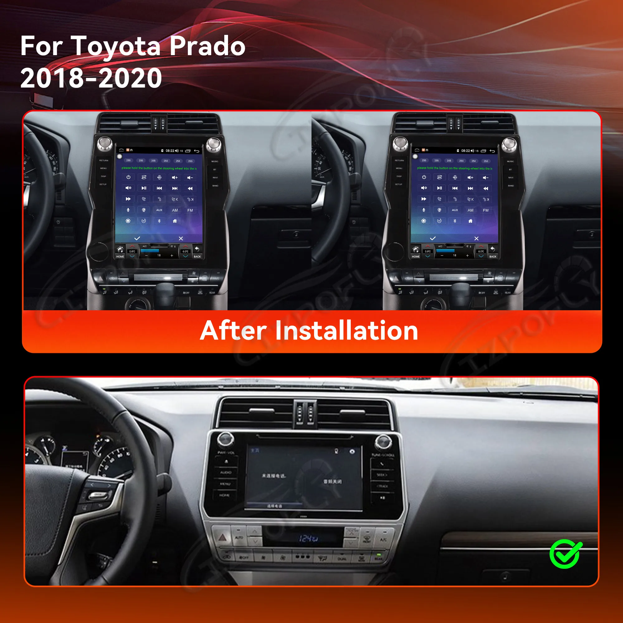 Lizpofly 12.1 Inch Android 15 CarPlay Car Radio For Toyota Prado 2018-2020 Touch Screen Multiedia Player GPS Navigation Car