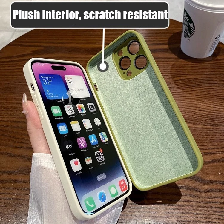 Luxury Skin Feeling Soft Silicone Case for iPhone 15Plus 14 13 12 15 Pro Max Large Window Glass Lens Protection Shockproof Cover