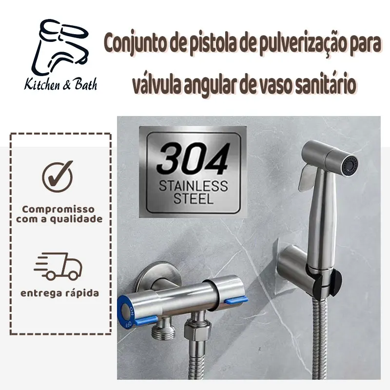 Moderno bocal cromado para vaso sanitário com conector flexível de aço inoxidável - para banho e limpeza