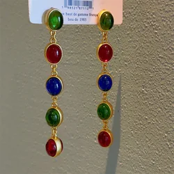 Color glass long earrings women's sweet cool vintage summer ball fashion jewelry