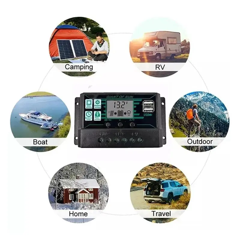 B27B Dual USB 50A PWM Solar Charge Controller PV Module For Lifepo4 Lithium GEL Lead Acid Battery Compatible Panel