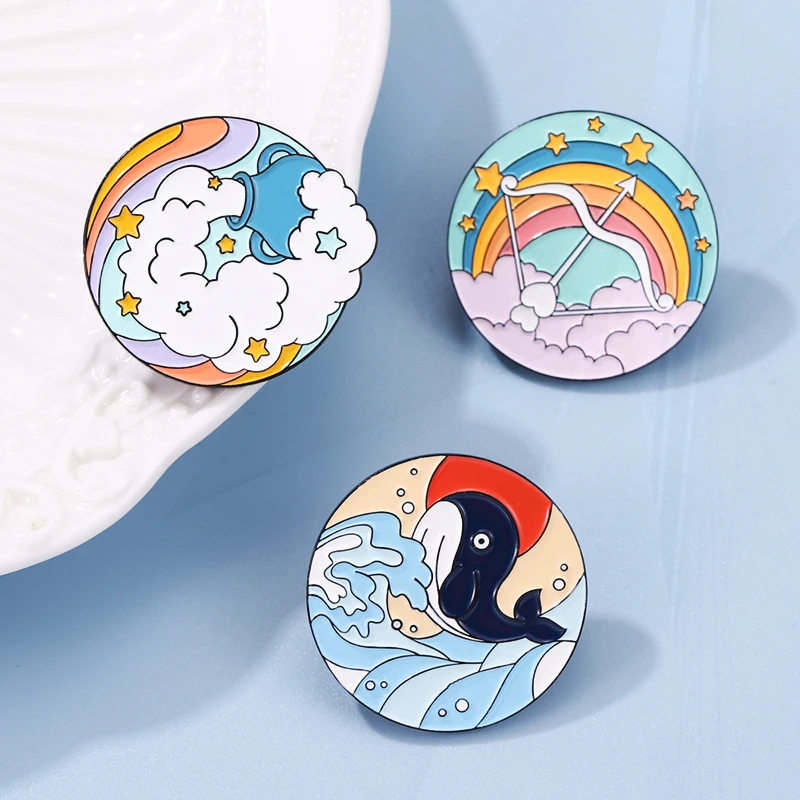 Clouds Ocean Whale Flower Pin Lapel Badge Jewelry Gift for Kids Friends Nature Oil Painting Enamel Brooch Custom Rainbow Sunset