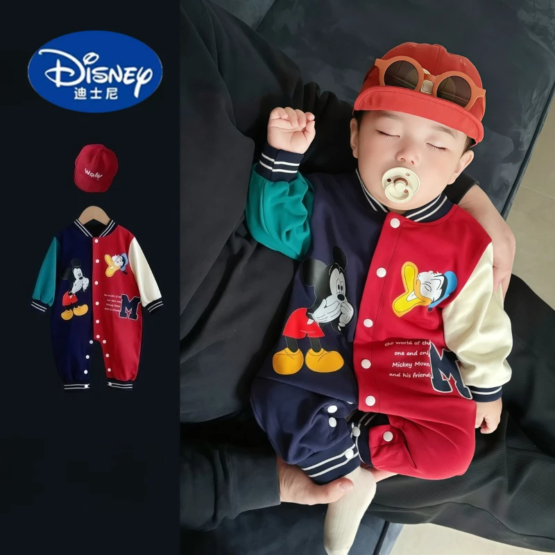 

Disney 0-2 Years Trendy Baby Clothes: Mickey Mouse Color-Block Romper, Soft Cotton Bodysuit Outfit for Infant Boys & Girls